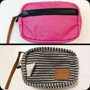 Nike REVERSIBLE pouch pink black stripes zipper clutch wristlet RARE
